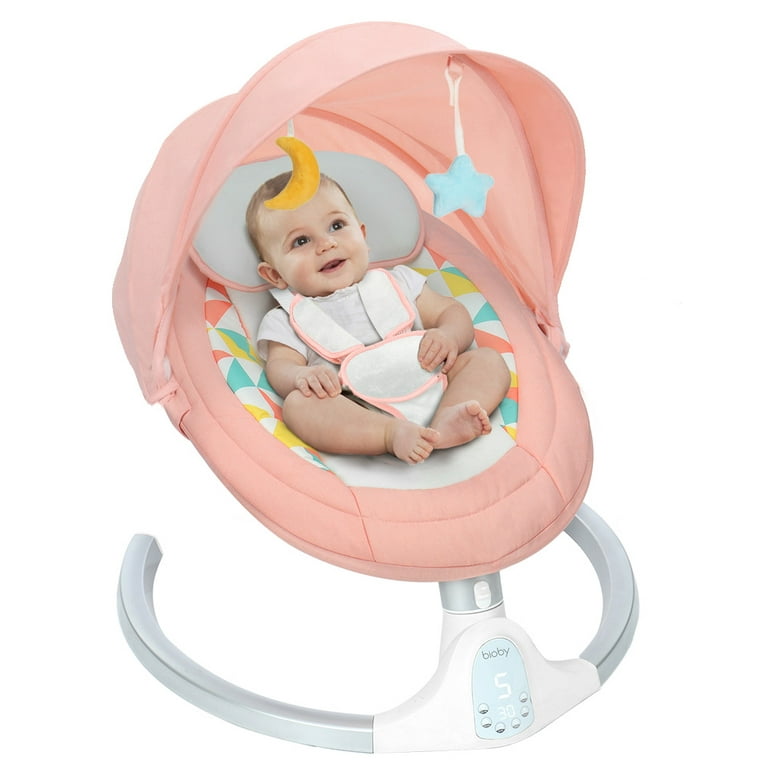 Baby Swing for Infants, Electric Bluetooth Baby Rocker, 5 Sway Speeds,  Touch Screen Remote Control, Pink