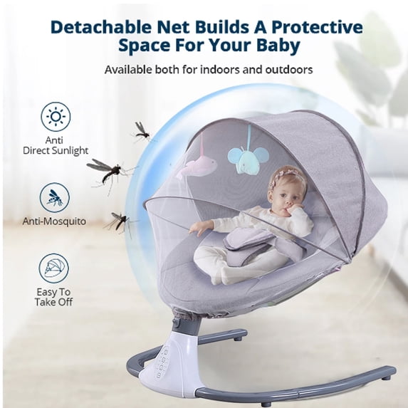 Baby Swing for Infants, Portable Bouncer to Toddler, 4 Speed, 4 Timing, Remote Bluetooth APP Control, Indoor/Outdoor, 5-20 lb, 0-9 Months, Gray