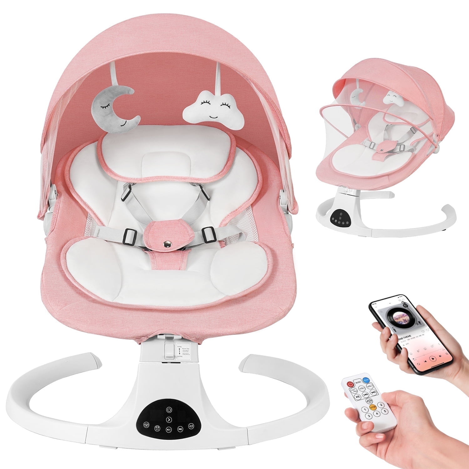 Baby Swing for Infants, Unisex Baby Bouncer, Bluetooth Music for 0-18 months, 5 Sway Speeds, 10 Lullabies for All Seasons,Pink