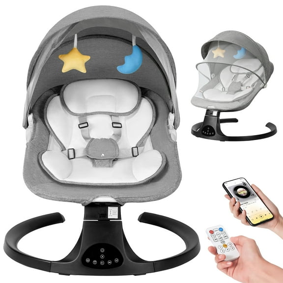Baby Swing for Infants, Unisex Baby Bouncer, Bluetooth Music, 5 Sway Speeds, 10 Lullabies, for 0-9 Months,Gray