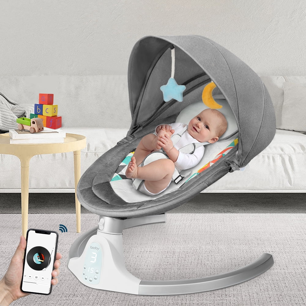 HXEIBUE Baby Swings for Infants – Stationary Baby Swings, Electric Infant  Swing for Newborn with Bluetooth, Remote Control, Seat Cotton (Light Grey)  
