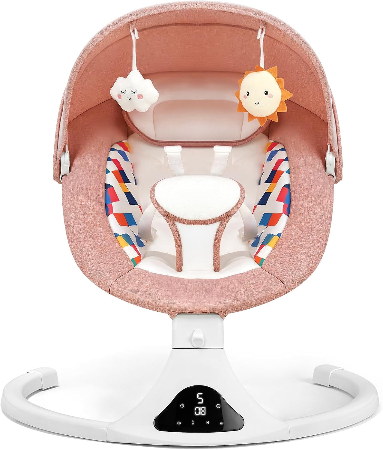 Baby Swings for Infants, Pink Infant Swing with 5 Speeds, 12 Soothing Melodies, Bluetooth & Remote Control, Portable Baby Swing for Indoor and Outdoor