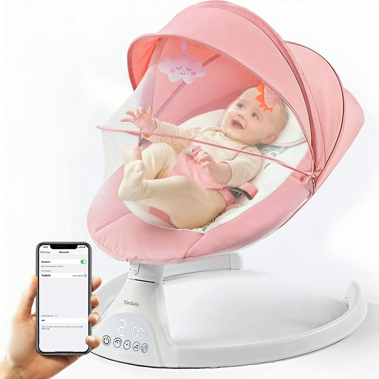 Yadala Electric Baby Swing Portable Baby Swing for Infants Bouncer for Boy Girl with Bluetooth Remote Control 5 Speeds 10 Music Pink