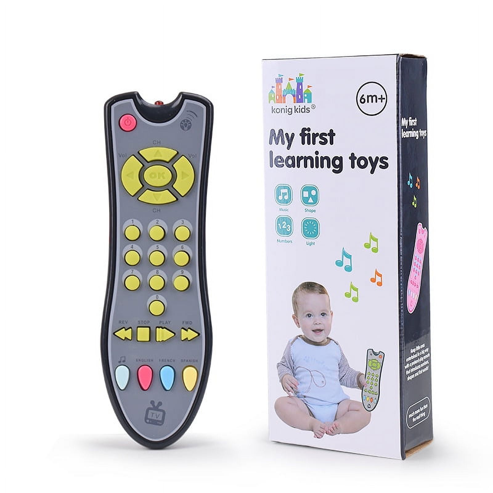 Baby TV Remote Control Toy/Musical Play with Light and Sound/for 6  Months/Toddlers Boys or Girls Preschool Education/Three Language Modes:  English, French and Spanish /Baby First Birthday Gift 