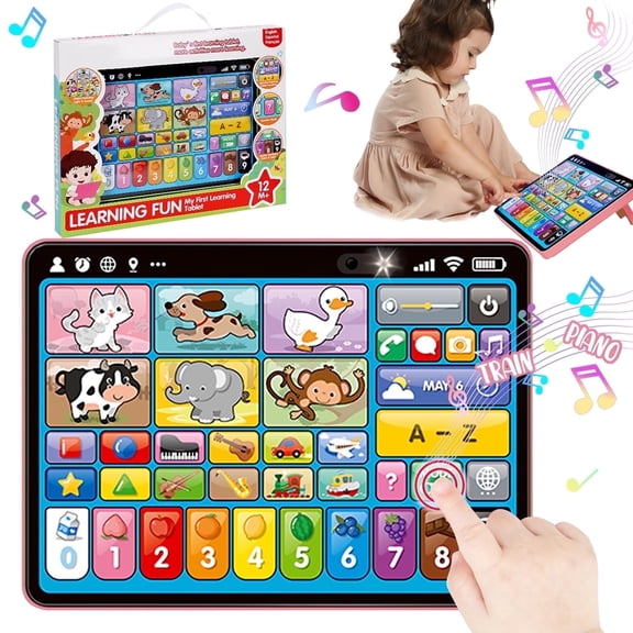 Sytle-Carry Toddler Tablet Toy, Trilingual Learning Tablet for Kids, 4 Interactive Modes, Educational Electronic Toy for Boys & Girls Ages 1-3, Pink