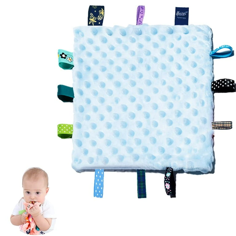 Baby Tags Security Blankets Baby Soothing Plush Blanket with Colorful Tags Square Sensory Toys 10 x 10 inches for 3 12 Months Babies Blue Walmart