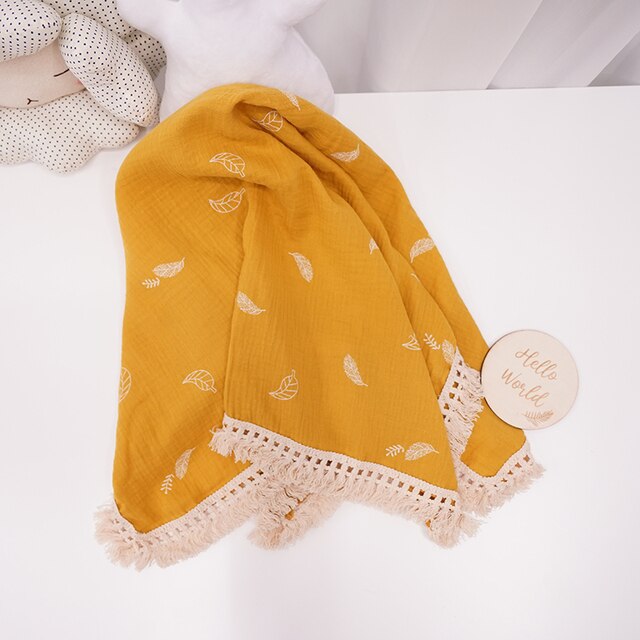 Baby Tassel Edge Swaddle Blanket Newborn Blankets Bath Gauze Infant