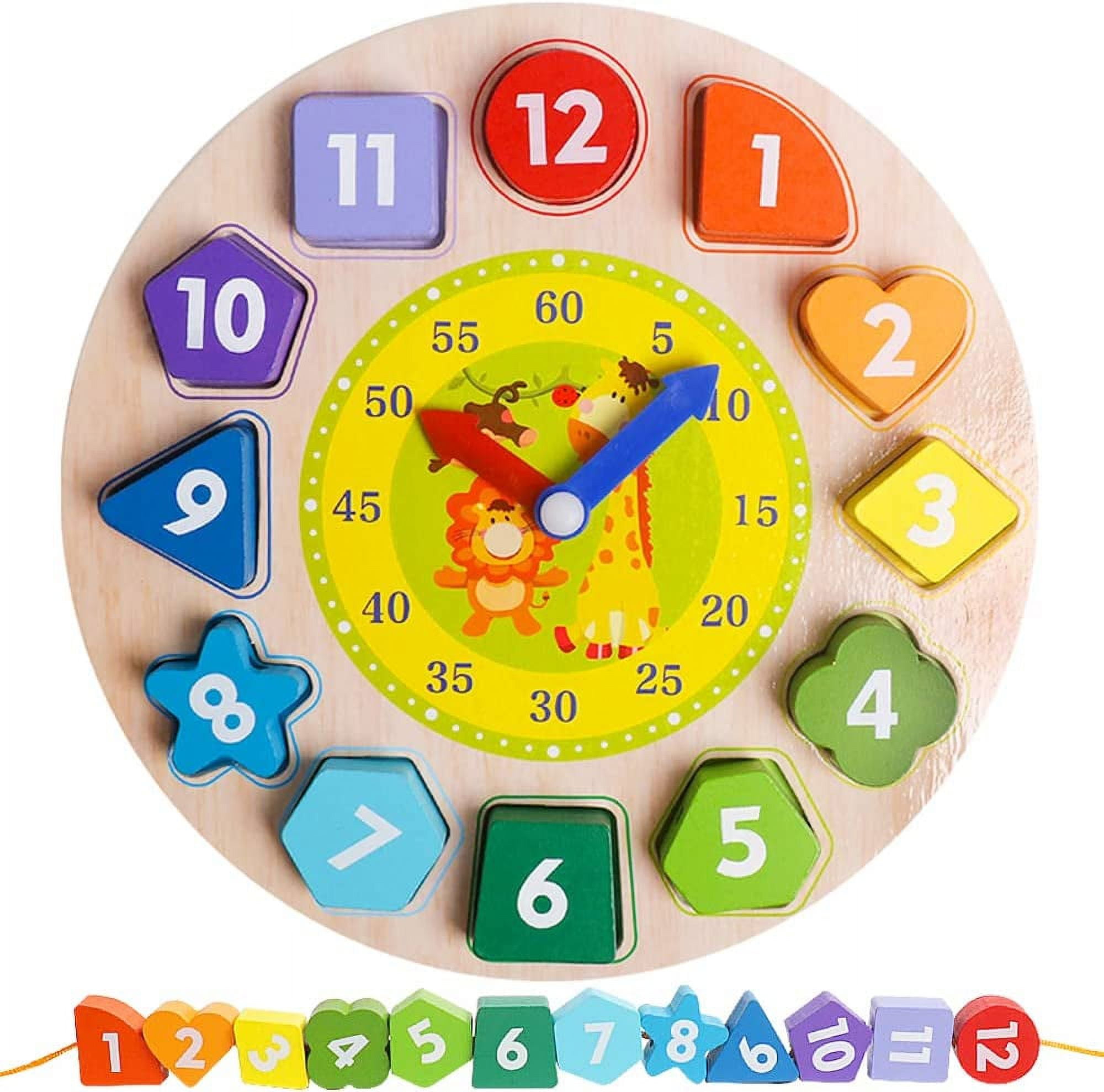 Shape Sorting Clock Baby Teaching Time Toys Color Sorting Wooden