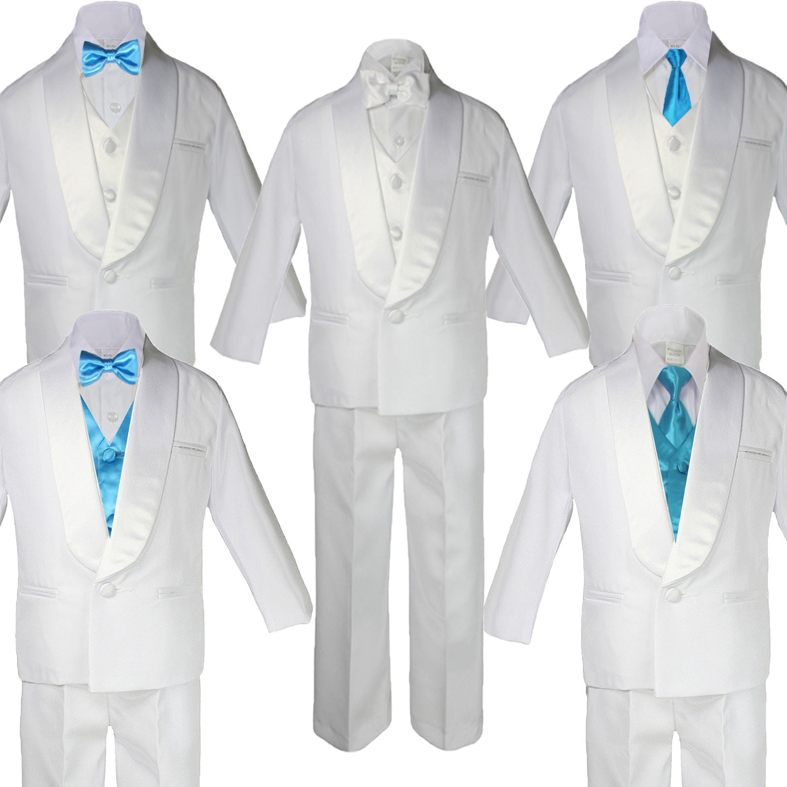 Boys Formal Suit Set - Navy Blue Satin Vest & Tie, White Shirt, Pants, Sizes Baby To Teen