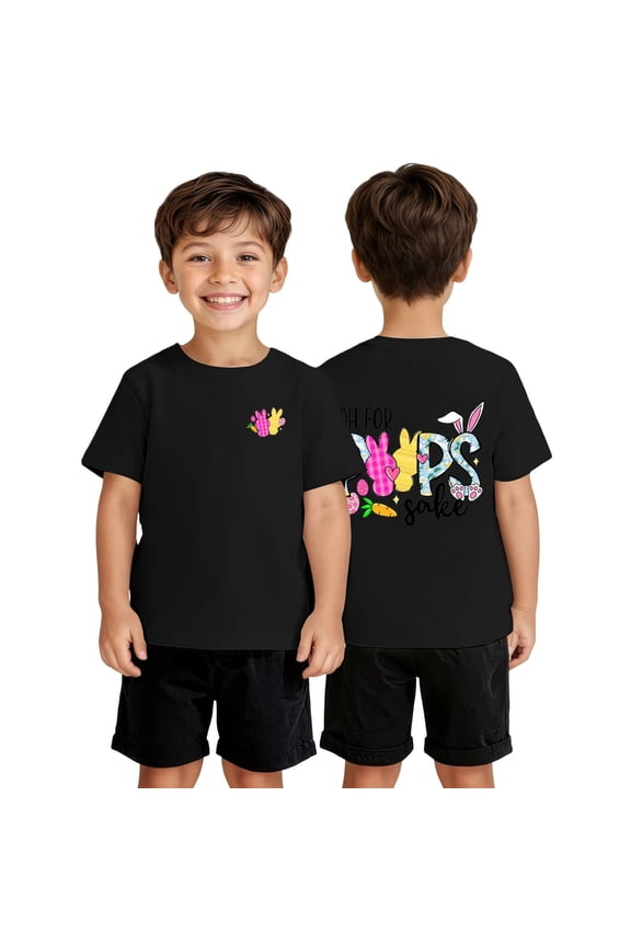 Baby Tees Boys Easter Holiday Print Short Sleeve Tee Boys' Tops Black 4 Y-5 Y