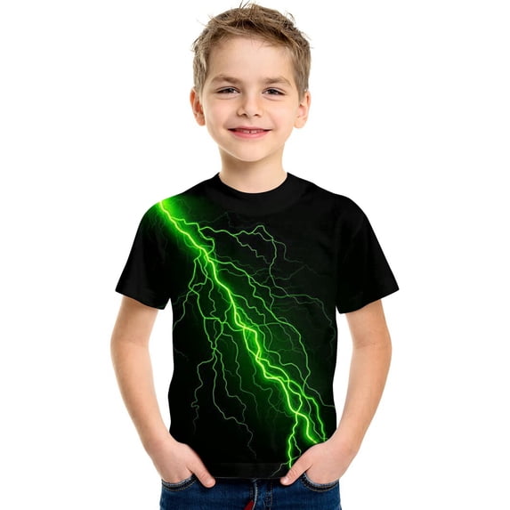 Baby Tees Kids 3D Lightning Graphic Crewneck Tee Girls' Tops Green 8-10 Years