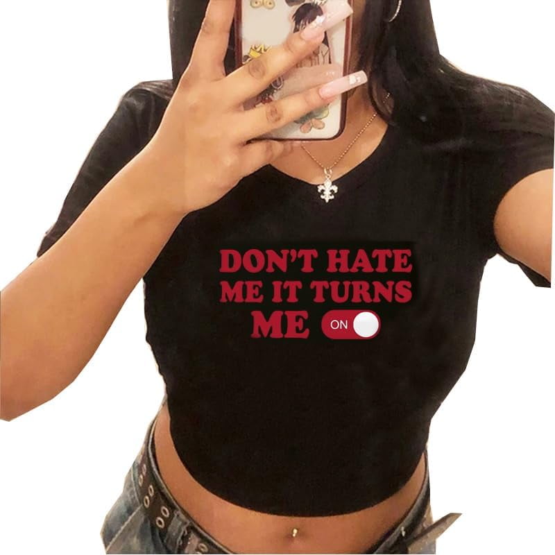 Funny graphic crop tops on sale