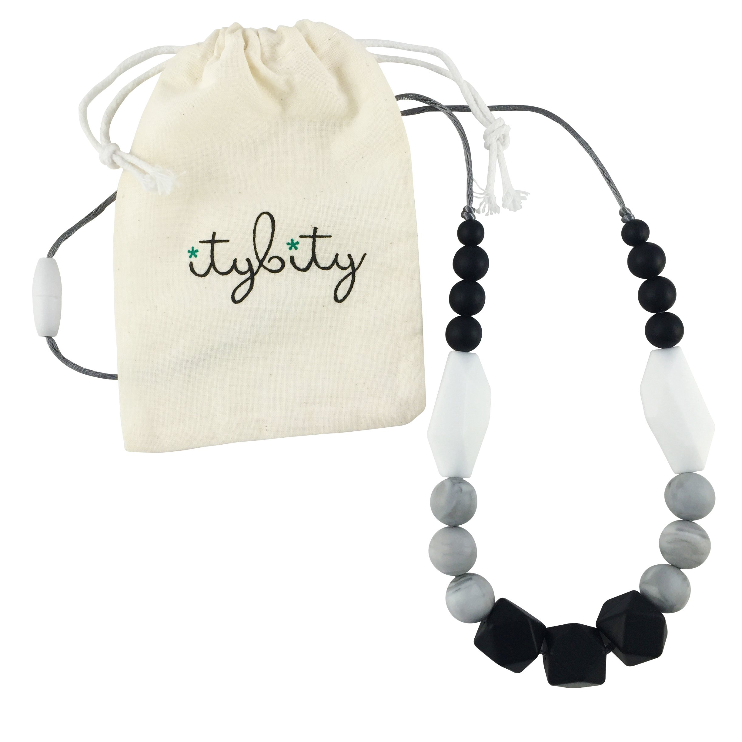 Baby Teething Necklace for Mom, Silicone Teething Beads, 100% BPA Free (Black, White, Gray, Black) - image 1 of 3
