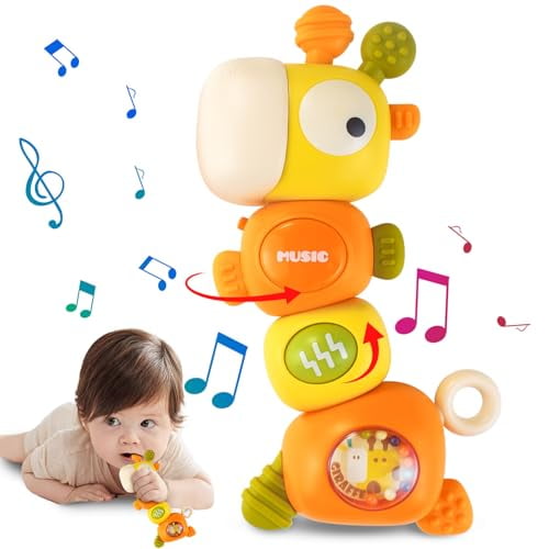 Baby Teething Toys for 0 3 6 9 12 18 Months,Food Grade Ba-by Teether for Infant Newborn Boys Girls,Baby Rattle Chew Toys 0-6 Months,Christmas Gift Montessori Sensory Toy for Babies with Music