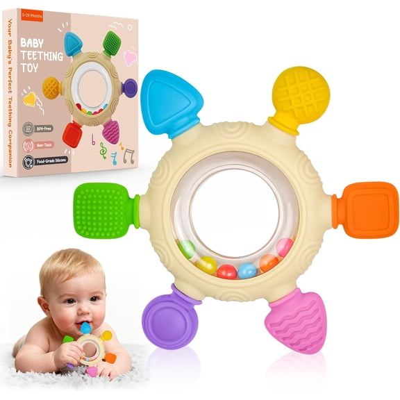 Baby Teething Toys for 3-6 6-12 Months, BPA Free Silicone Baby Teether Relief Chew Toy, Sensory Toy for Infant Newborn, Babies Essential for Boys Girls 0-24 Months