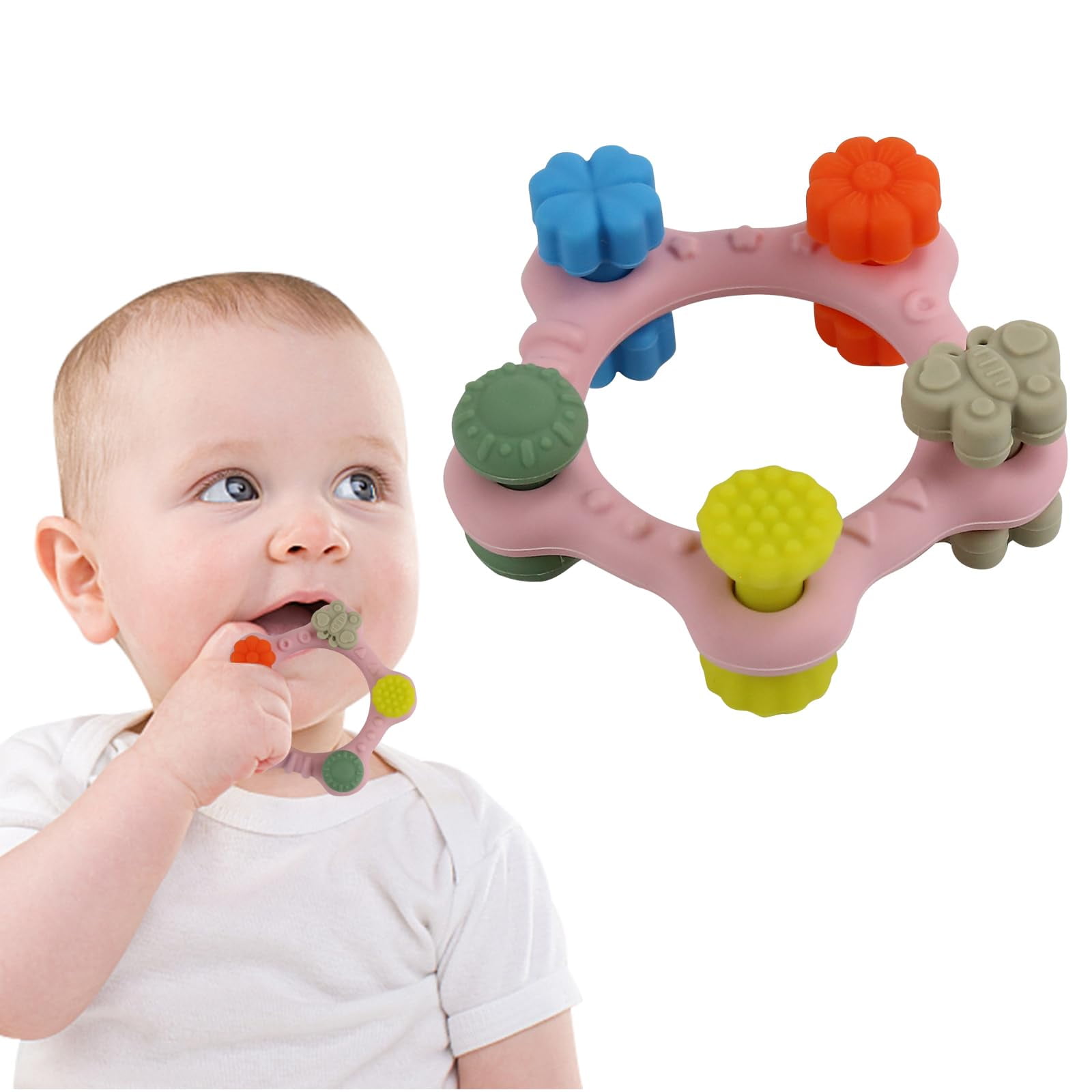 Baby Teething Toys for Ages 0-2, Silicone Sensory Teether Toys, Infant ...