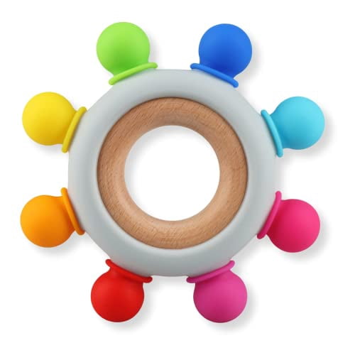 Baby Teething Toys, Silicone Chewable Rings with Organic Wooden ...