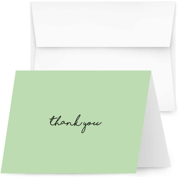 Baby Thank You Card - Elegant Light Green Mint Greeting for Birthdays, Baby Showers, Weddings, Business - White Blank Interior | 4.25 x 5.5” | Set of 25 Cards & 25 Envelopes