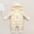 thumbnail image 1 of Baby Thick Winter Snowsuit with Cute Cartoon Print Hooded Waterproof Snow Wear Beige 3-6 Months, 1 of 7