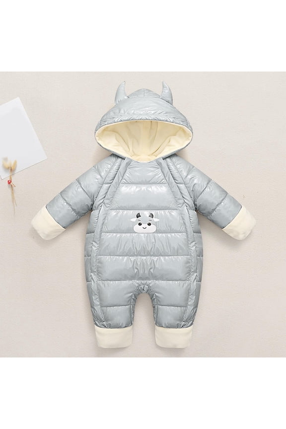 Baby Thick Winter Snowsuit with Cute Cartoon Print Hooded Waterproof Snow Wear Gray 0-3 Months