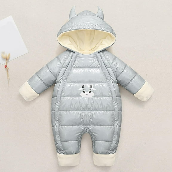 Baby Thick Winter Snowsuit with Cute Cartoon Print Hooded Waterproof Snow Wear Gray 9-12 Months