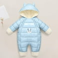 thumbnail image 1 of Baby Thick Winter Snowsuit with Cute Cartoon Print Hooded Waterproof Snow Wear Light Blue 0-3 Months, 1 of 4