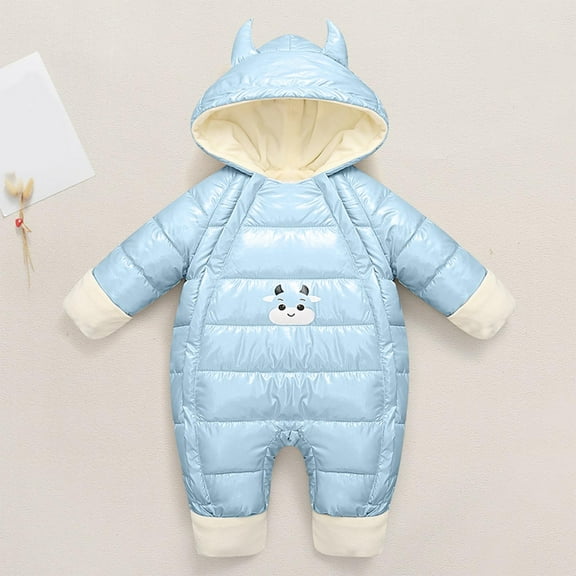 Baby Thick Winter Snowsuit with Cute Cartoon Print Hooded Waterproof Snow Wear Light Blue 3-6 Months