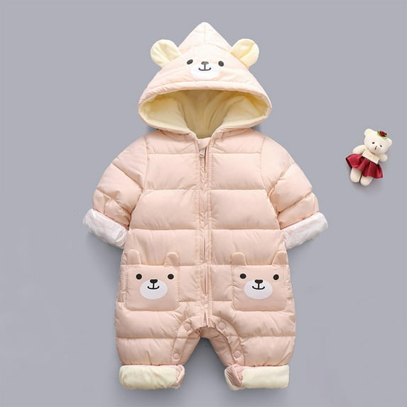 Baby Thick Winter Snowsuit with Cute Cartoon Print Hooded Waterproof Snow Wear Pink 0-3 Months