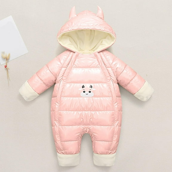 Baby Thick Winter Snowsuit with Cute Cartoon Print Hooded Waterproof Snow Wear Pink 3-6 Months