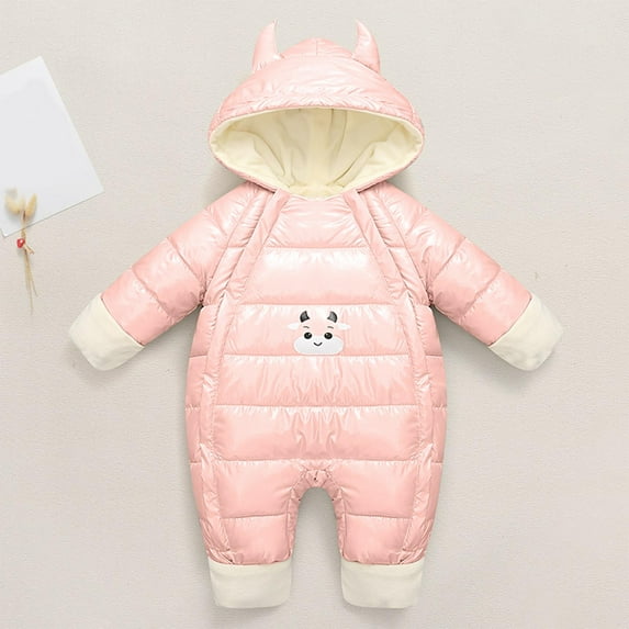 Baby Thick Winter Snowsuit with Cute Cartoon Print Hooded Waterproof Snow Wear Pink 3-6 Months