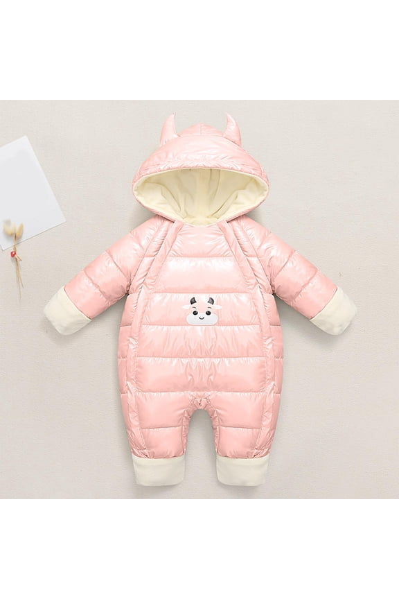 Baby Thick Winter Snowsuit with Cute Cartoon Print Hooded Waterproof Snow Wear Pink 6-9 Months