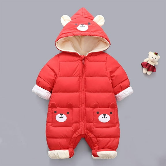 Baby Thick Winter Snowsuit with Cute Cartoon Print Hooded Waterproof Snow Wear Red 3-6 Months