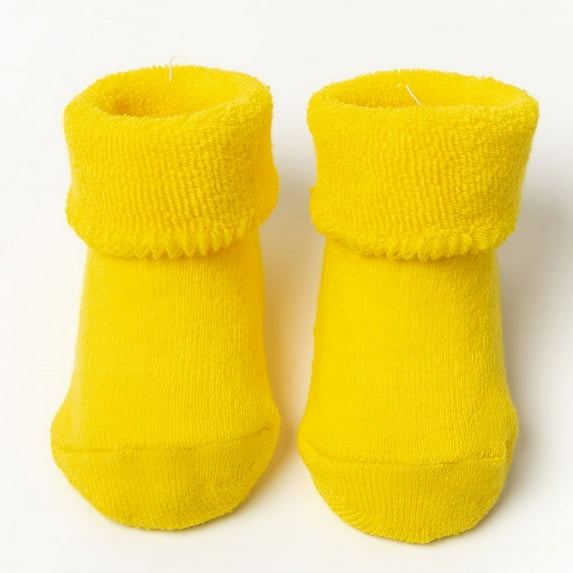 Baby Thicken Socks, Combed Cotton Soft Warm Non-slip Mid-calf Length Floor Socks (Yellow M)