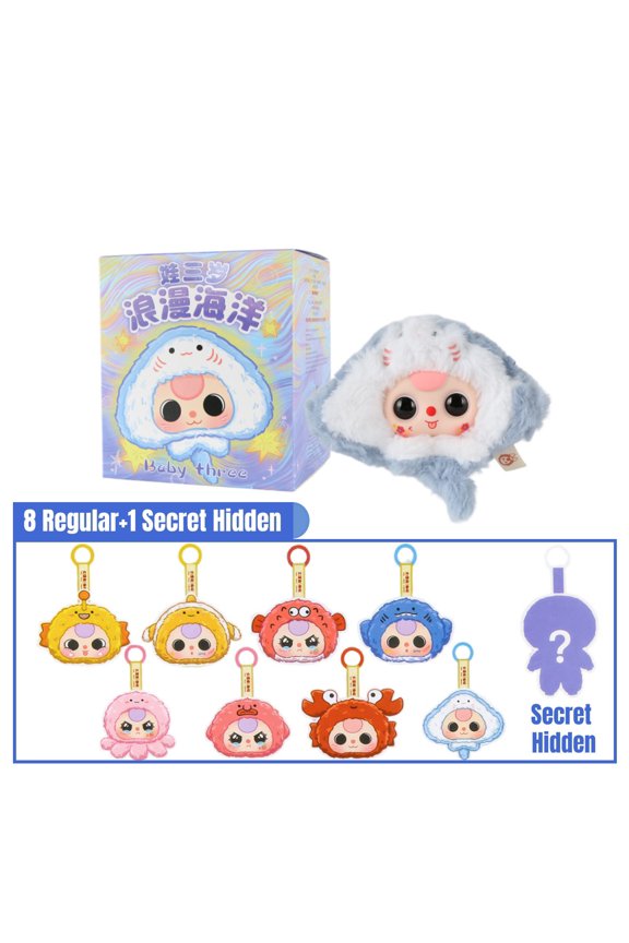 Baby Three Blind Box, Blind Box Plush with Whimsical Marine-Themed Cute Stuffed Animal Characters, Plush Baby Doll and Mini Plush Animals in Surprise Packs for Kids Play,
