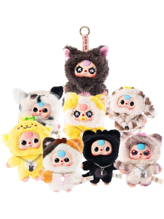 Baby Three Plush Blind Box, Baby Three Plush Figure Toys 1PC (1 of 10 Possible Styles) Cats and Dogs Series Blind Box Plush Collectible Keychain & Bag Charm Birthday Gifts 5.5 in