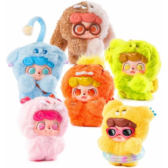 Baby Three Q.Kid Plush Blind Box, Baby Three Blind Box Plush Figure Toys 1PC (1 of 7 Possible Styles) Emotional Hairy Monsters Collectible Keychain & Bag Charm Birthday Gifts 4.2 in