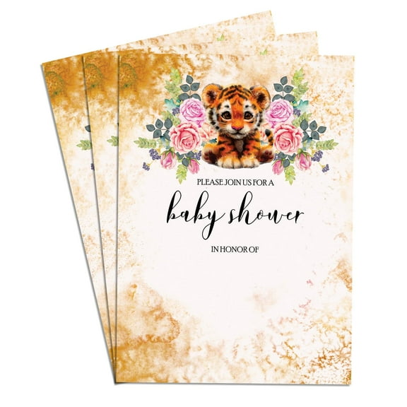 Baby Tiger Shower Party Invitation To Celebrate Mom-To-Be Baby Shower Invite for Boys Girls 100 Single-Sided Baby Shower Card 5x7"