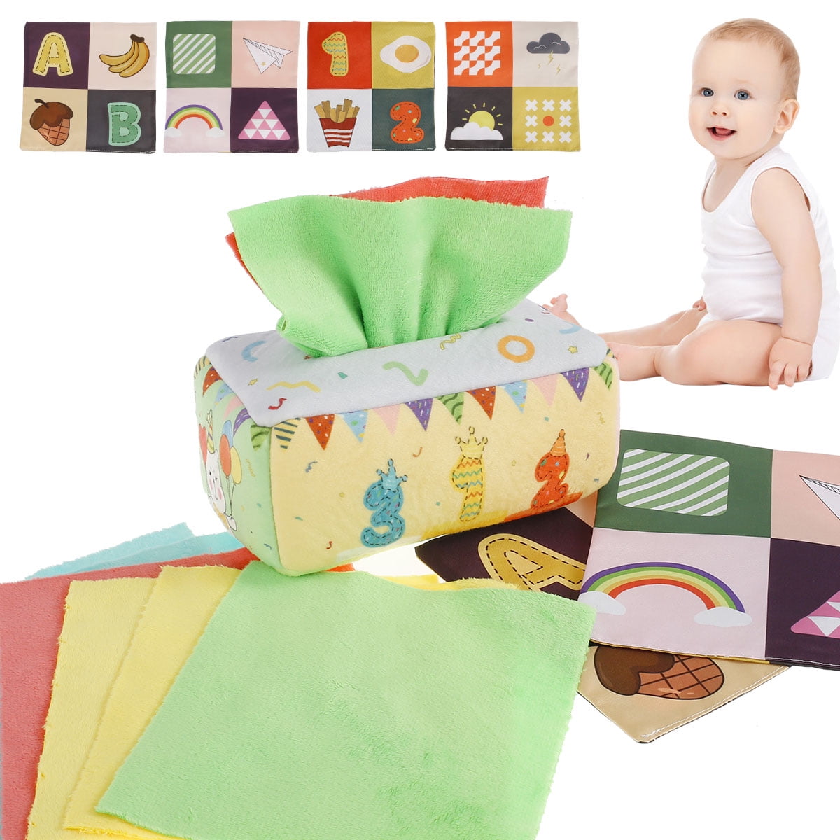 Baby Tissue Box Toy Sensory Crinkle Tissue Box Magic Tissue Box for