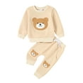 thumbnail image 1 of Baby Toddler 2 Piece Fall Outfit 0 6 12 18 24 Months 2T 3T Bear Embroidery Long Sleeve Sweatshirt and Elastic Pants Set for Newborn Infant Fall Clothes, 1 of 9