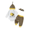 thumbnail image 1 of Baby Toddler 4 Piece Clothes Outfits 0 3 6 9 12 18 Months Bee/ Ladybug Print Long Sleeve Rompers and Elastic Pants Bow Headband Hat Set for Infant, 1 of 9