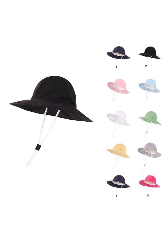 Baby Toddler Adjustable Sun Hat Solid Color Wide Brim Bucket Cap Lightweight Breathable UV Protection Fisherman Hat for Boys Girls Outdoor Beach Travel Summer Daily Wear Casual Essentials