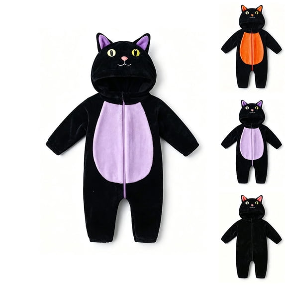 Baby Toddler Animal Hooded Romper Full Zipper Jumpsuit Cat Christmas Outfits Winter Clothes Size 6-24M