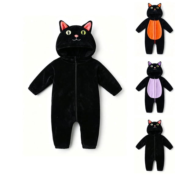Baby Toddler Animal Outfit Hooded Romper Full Zipper Jumpsuit Cat Kids Fall Clothes Size 6-24M