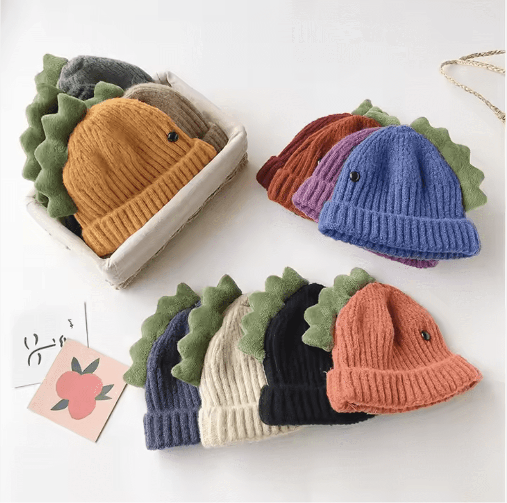 Babyhug Woollen Cap With Dino Embroidery Beige - Diameter 12 cm main image 0