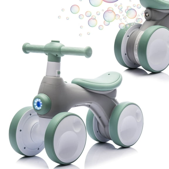 Baby Toddler Balance Bike with Bubble Machine for 1 Year Old Children,4 Wheels Kids Balance Bike w/Bubble Maker,Kids Ride on Toys w/Music,Headlight for Ages 12-36 Months Boys Girls (Light Green)