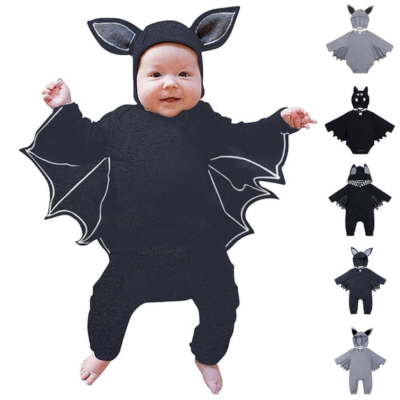 Baby Toddler Bat Boys Long Sleeve Romper Jumpsuit with Hats Two Piece Set Unisex Halloween Kids Party Dress up Clothes Size 3-24 Months