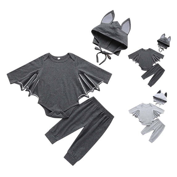 Baby Toddler Bat for Kids Long Sleeve Romper Bodysuit Pants Hats 3 Piece Set Unisex Girls Halloween Party Dress up Clothes Size 6-24 Months