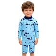 thumbnail image 1 of Baby Toddler Bathing Suit One Piece Zipper Rash Guard Kid Long Sleeve Boyleg Swimwear with Fruits Print (12 Months, Blue), 1 of 7
