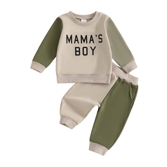 Baby Toddler Boy 2Pcs Fall Outfit 0 6 12 18 24 Months 2T 3T Long Sleeve Letter Pattern Sweatshirt + Contrast Color Pants Set Clothes