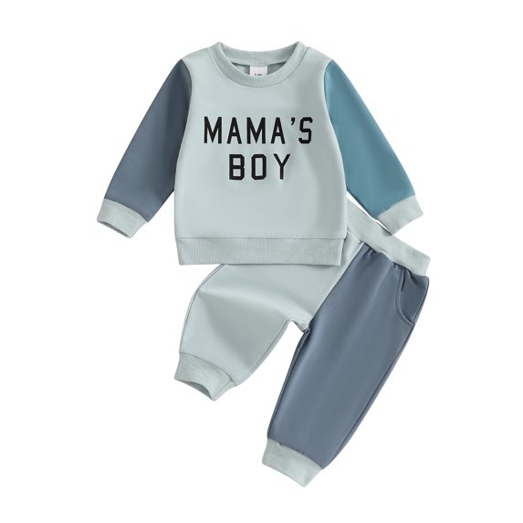 Baby Toddler Boy 2Pcs Fall Outfit 0 6 12 18 24 Months 2T 3T Long Sleeve Letter Pattern Sweatshirt + Contrast Color Pants Set Clothes